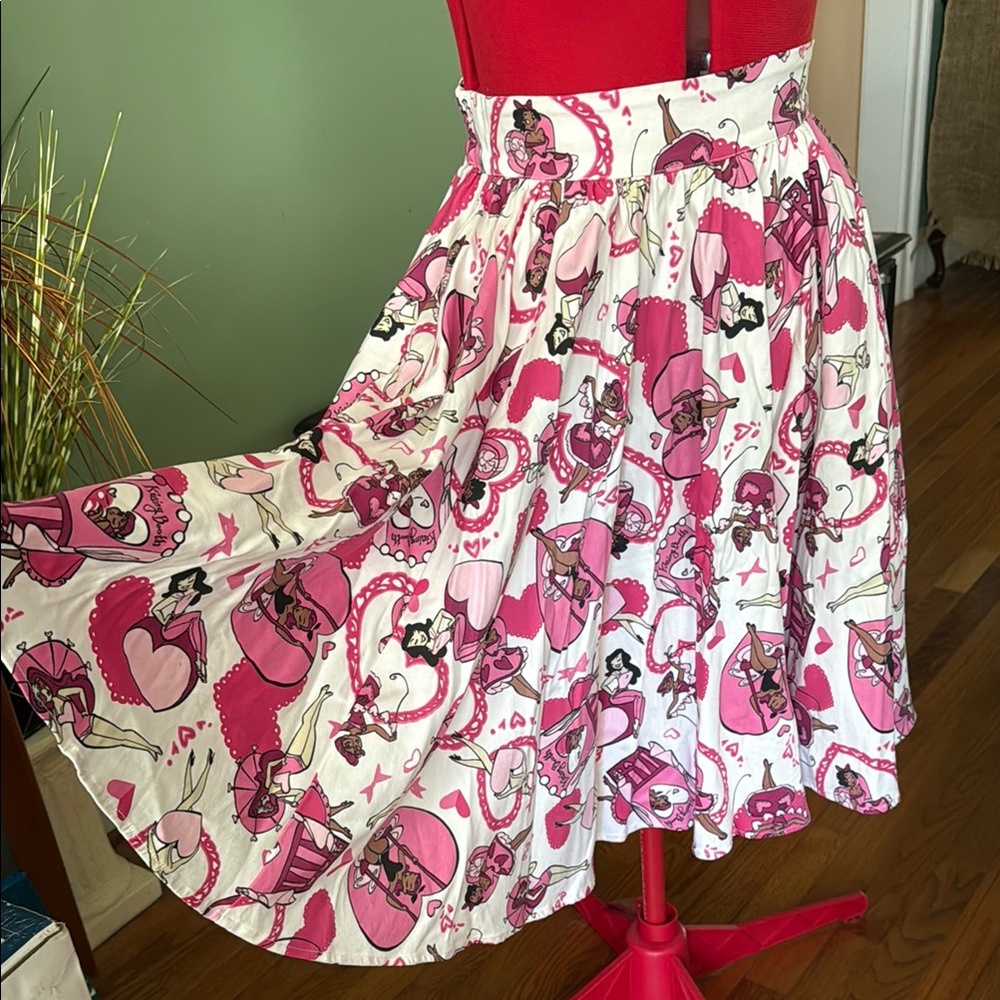 Pinup Couture White and Pink Vintage-Inspired Midi Skirt